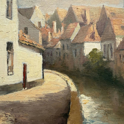Traditional Cityscape Oil Painting "Town Canal" Original Artwork Holland Art Shop