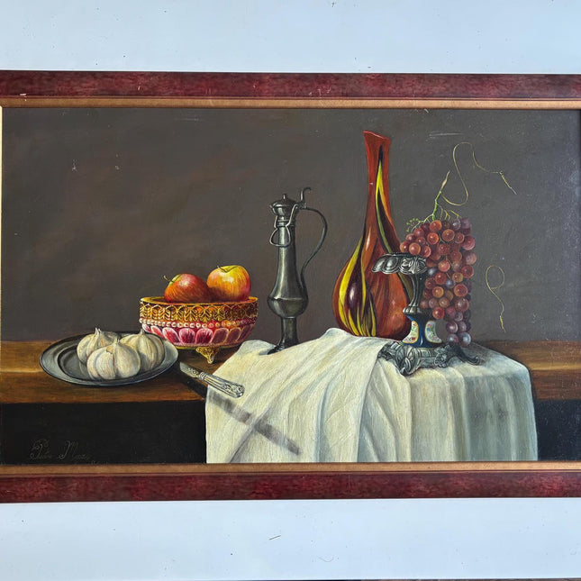 Peter Maas still Life Oil Painting Big Sized! Signed Apples Grape Ornate Art - HollandArtShop