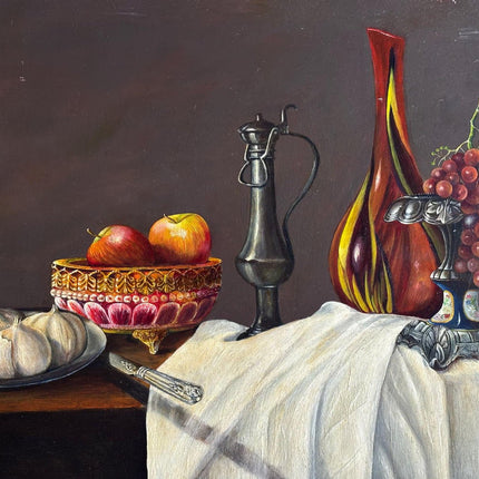 Peter Maas still Life Oil Painting Big Sized! Signed Apples Grape Ornate Art - HollandArtShop