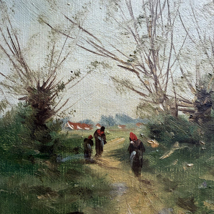 Handcrafted Landscape Oil Painting "Village Walkers" Timeless Small Artwork Holland Art Shop