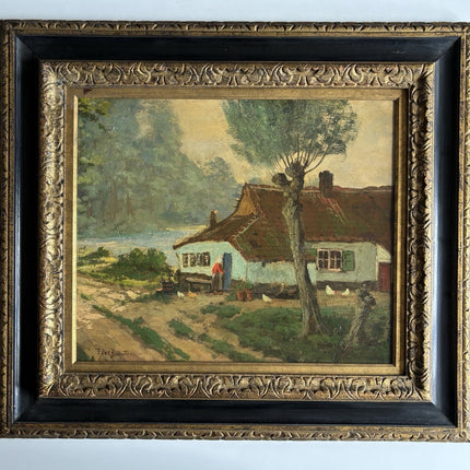 Piet Bouter Dutch Artwork Landscape Farmhouse Oil Painting Mid 20th Century - HollandArtShop
