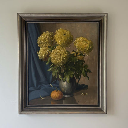 Piet Cottaar Oil Painting Still Life Yellow Flowers & Pumpkin ca. 1940 Large - HollandArtShop