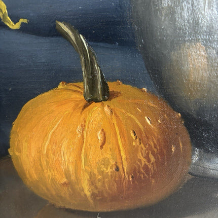 Piet Cottaar Oil Painting Still Life Yellow Flowers & Pumpkin ca. 1940 Large - HollandArtShop