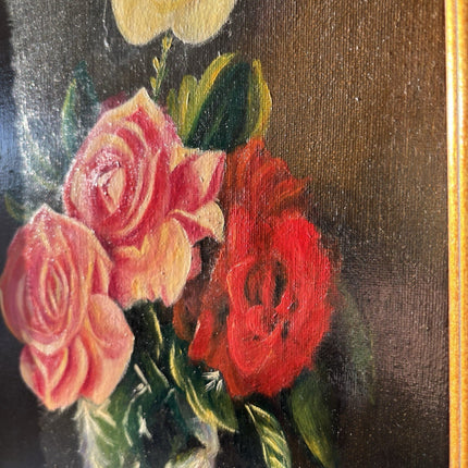 "Pink Flowers" Vintage Dutch Classic Floral Still Life Oil Painting Signed - HollandArtShop