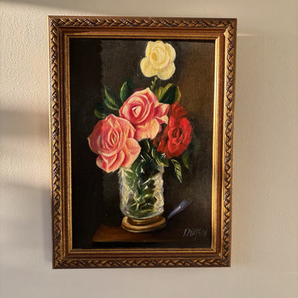 "Pink Flowers" Vintage Dutch Classic Floral Still Life Oil Painting Signed - HollandArtShop