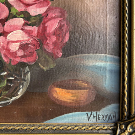 Handcrafted Floral Still Life Oil Painting "Pink Roses" Refined Artwork Holland Art Shop