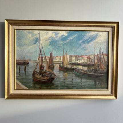 Rustic Harbor Scene Oil Painting "Sailing Boats" Original Large Art Holland Art Shop