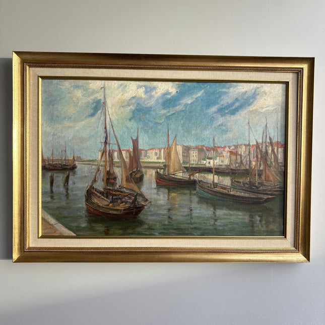 Rustic Harbor Scene Oil Painting "Sailing Boats" Original Large Art Holland Art Shop