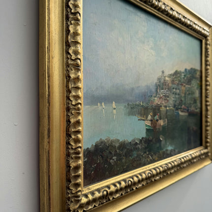 Rustic Harbor Scene Oil Painting "Gilded Frame" Classic Art Holland Art Shop