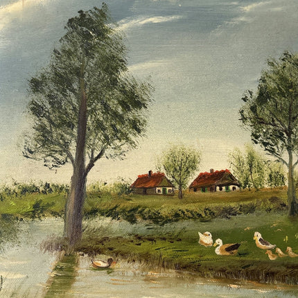 Refined Landscape Oil Painting "Ducks By Water" Authentic Medium Art - HollandArtShop