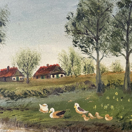 Refined Landscape Oil Painting "Ducks By Water" Authentic Medium Art - HollandArtShop