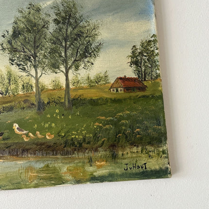 Refined Landscape Oil Painting "Ducks By Water" Authentic Medium Art - HollandArtShop