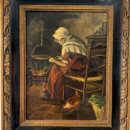 Refined Oil Painting Interior "Cooking Woman" Handcrafted Medium Art - Holland Art Shop