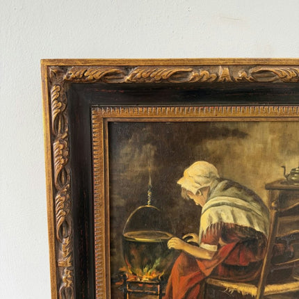 Refined Oil Painting Interior "Cooking Woman" Handcrafted Medium Art - Holland Art Shop