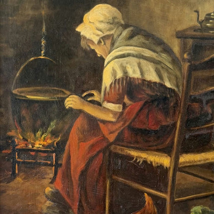 Refined Oil Painting Interior "Cooking Woman" Handcrafted Medium Art - Holland Art Shop