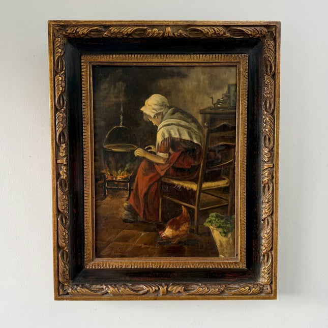 Refined Oil Painting Interior "Cooking Woman" Handcrafted Medium Art - Holland Art Shop