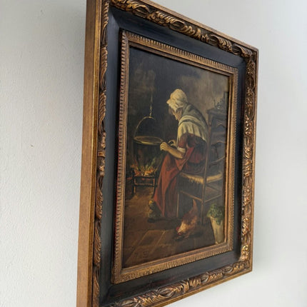 Refined Oil Painting Interior "Cooking Woman" Handcrafted Medium Art - Holland Art Shop
