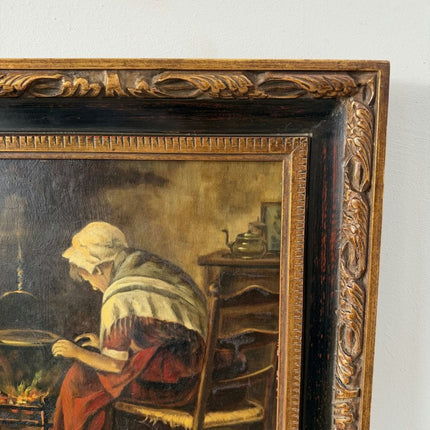 Refined Oil Painting Interior "Cooking Woman" Handcrafted Medium Art - Holland Art Shop