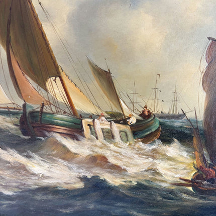 Refined Oil Painting Seascape "Sailing Vessels" Authentic Medium Artwork - HollandArtShop
