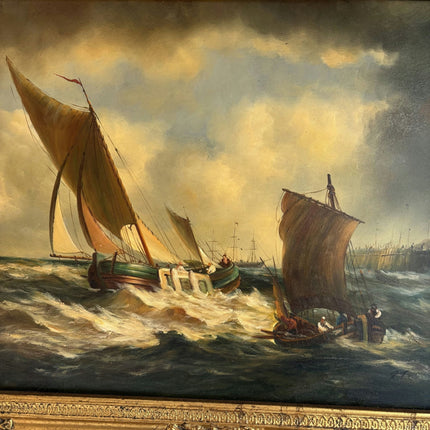 Refined Oil Painting Seascape "Sailing Vessels" Authentic Medium Artwork - HollandArtShop