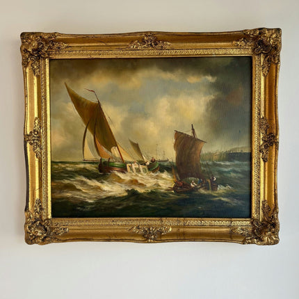 Refined Oil Painting Seascape "Sailing Vessels" Authentic Medium Artwork - HollandArtShop