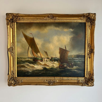 Refined Oil Painting Seascape "Sailing Vessels" Authentic Medium Artwork - HollandArtShop