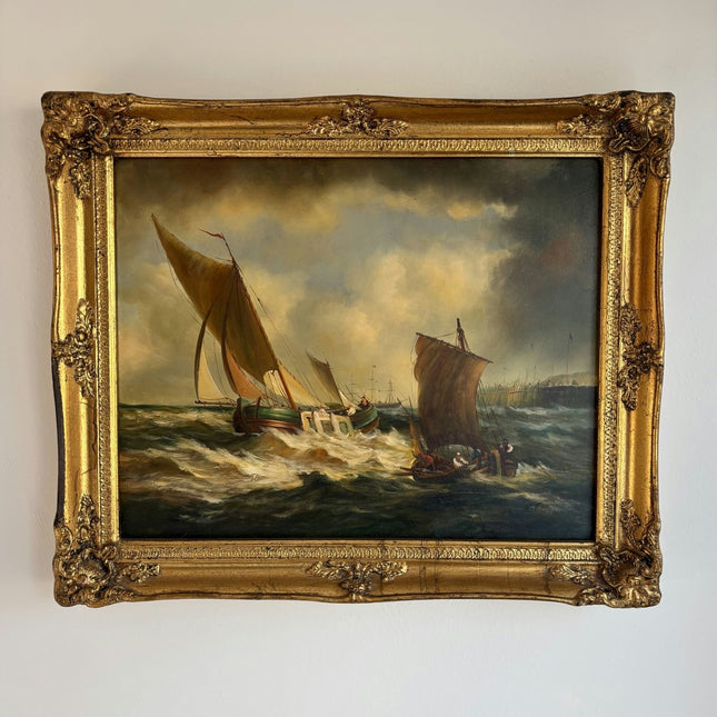 Refined Oil Painting Seascape "Sailing Vessels" Authentic Medium Artwork - HollandArtShop