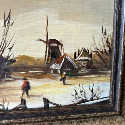 Refined Winter Landscape Oil Painting "Walking Figures" Original Small Art - HollandArtShop