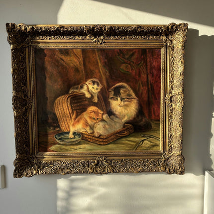 Remarkable Animals Oil Painting "Playful Kittens" Classic Large Artwork - HollandArtShop
