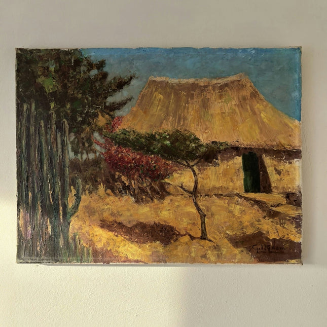 Remarkable Landscape Oil Painting "Thatched Roof" Authentic Medium Art - HollandArtShop