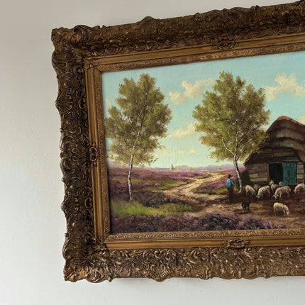 Remarkable Oil Painting Animals "Shepherds Hut" Wonderful Large Art - HollandArtShop