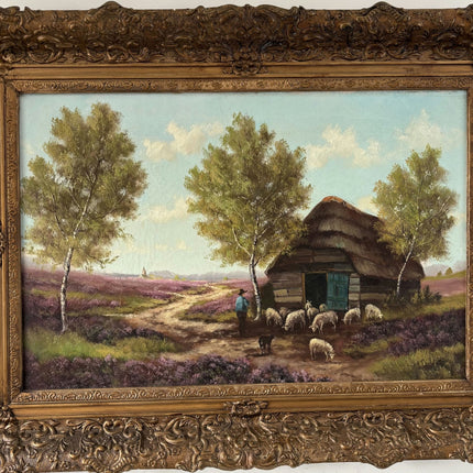 Remarkable Oil Painting Animals "Shepherds Hut" Wonderful Large Art - HollandArtShop