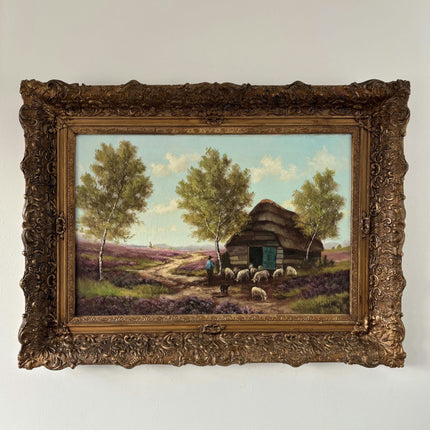 Remarkable Oil Painting Animals "Shepherds Hut" Wonderful Large Art - HollandArtShop