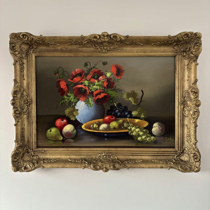 Remarkable Oil Painting Floral Still Life "Poppy Bouquet" Refined Large Artwork - HollandArtShop