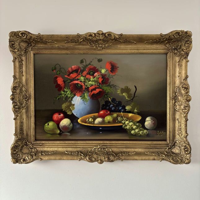 Remarkable Oil Painting Floral Still Life "Poppy Bouquet" Refined Large Artwork - HollandArtShop
