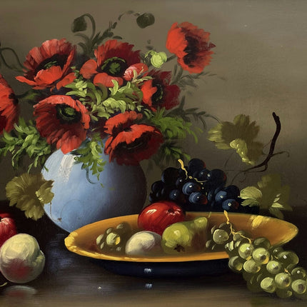 Remarkable Oil Painting Floral Still Life "Poppy Bouquet" Refined Large Artwork - HollandArtShop