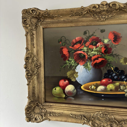 Remarkable Oil Painting Floral Still Life "Poppy Bouquet" Refined Large Artwork - HollandArtShop