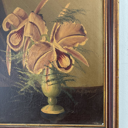 Remarkable Oil Painting Flowery Still Life "Orchid Vase" Fine Small Art - HollandArtShop