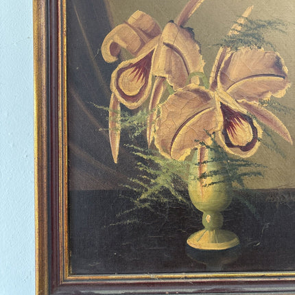 Remarkable Oil Painting Flowery Still Life "Orchid Vase" Fine Small Art - HollandArtShop