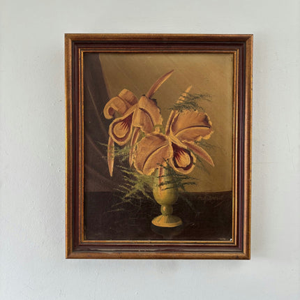 Remarkable Oil Painting Flowery Still Life "Orchid Vase" Fine Small Art - HollandArtShop