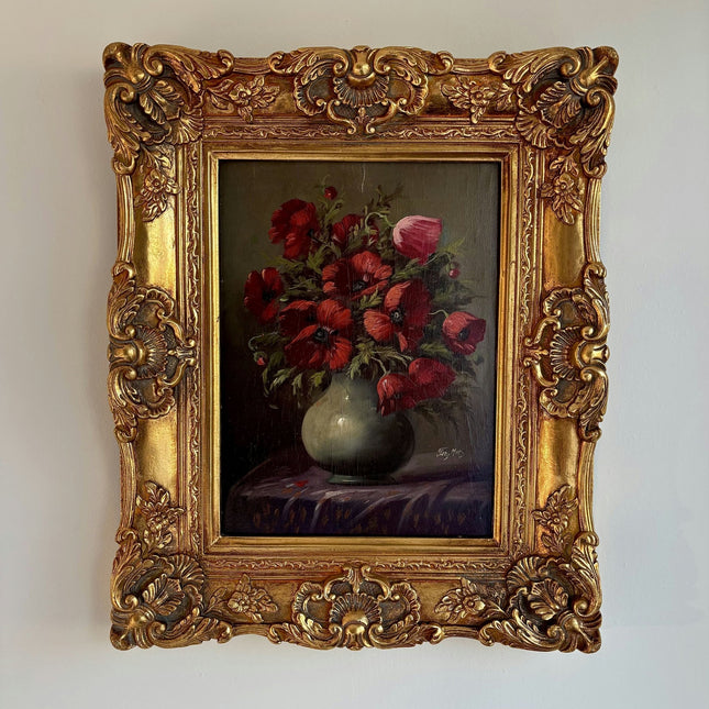 Remarkable Oil Painting Flowery Still Life "Poppy Bouquet" Classic Dutch Artwork - HollandArtShop