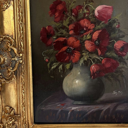 Remarkable Oil Painting Flowery Still Life "Poppy Bouquet" Classic Dutch Artwork - HollandArtShop