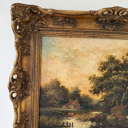Remarkable Oil Painting Landscape "Cows By River" Figurative Medium Art - Holland Art Shop
