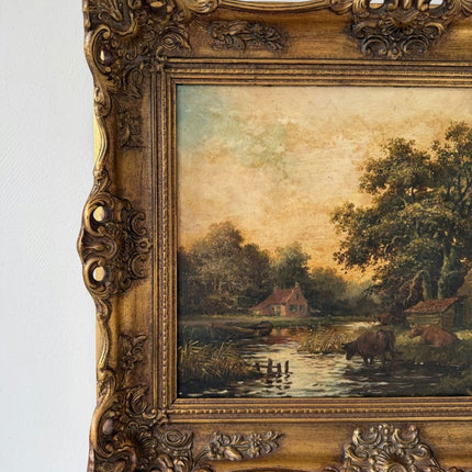 Remarkable Oil Painting Landscape "Cows By River" Figurative Medium Art - Holland Art Shop