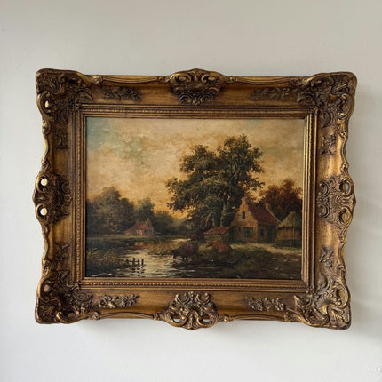 Remarkable Oil Painting Landscape "Cows By River" Figurative Medium Art - Holland Art Shop