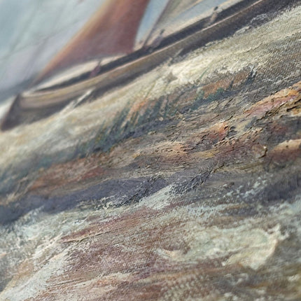 Remarkable Oil Painting Seascape "Sailing Vessels" Antique Medium Art - HollandArtShop