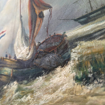 Remarkable Oil Painting Seascape "Sailing Vessels" Antique Medium Art - HollandArtShop