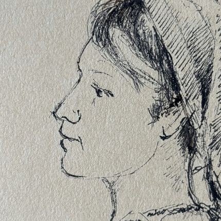 Remarkable Portrait Ink Drawing "Profile Portrait" Authentic Small Artwork - HollandArtShop