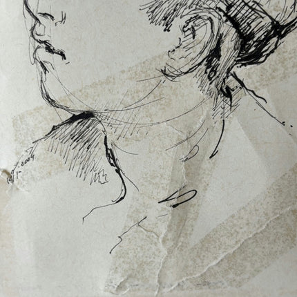 Remarkable Portrait Ink Drawing "Thoughtful Portrait" Refined Small Artwork - HollandArtShop