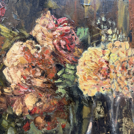 1918 Antique Still Life Oil Painting "Flower Bouquet" Large Artwork Holland Art Shop